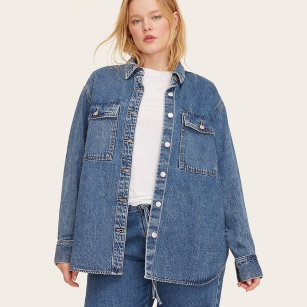 Parke x Target Women's M Medium LS Denim Shacket Med Wash Shirt Jean Jacket - Picture 1 of 11
